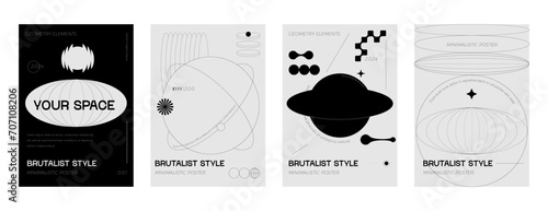 Posters with silhouette minimalistic  figures, extraordinary graphic assets of geometrical shapes swiss style, Modern minimal monochrome print brutalist.