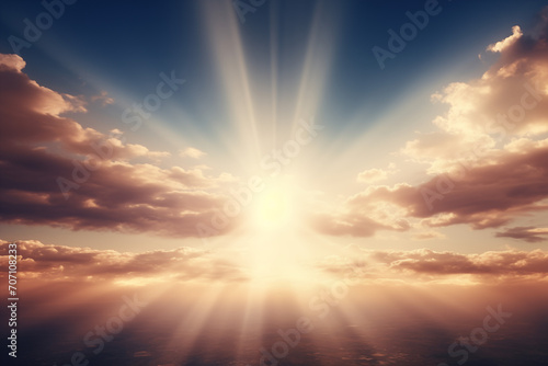 Heavenly rays of light in the clouds. Dreamy inspiring hope concept. Sun rays from heaven. Blessed light.  © Holly Berridge