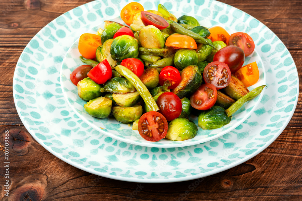 Vegetable healthy salad with brussels sprouts. Vegetable healthy salad with brussels sprouts.