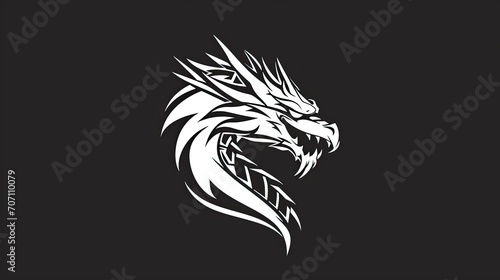 Wallpaper Mural Dragon head logo icon illustration design isolated on black background in black and white colors Torontodigital.ca