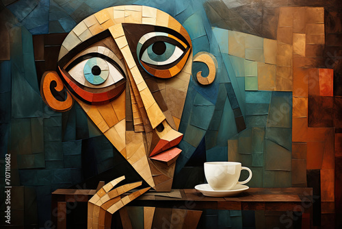 Abstract coffee painting in the style of pablo picasso. coffee., coffee art. Illustration, Generative AI photo