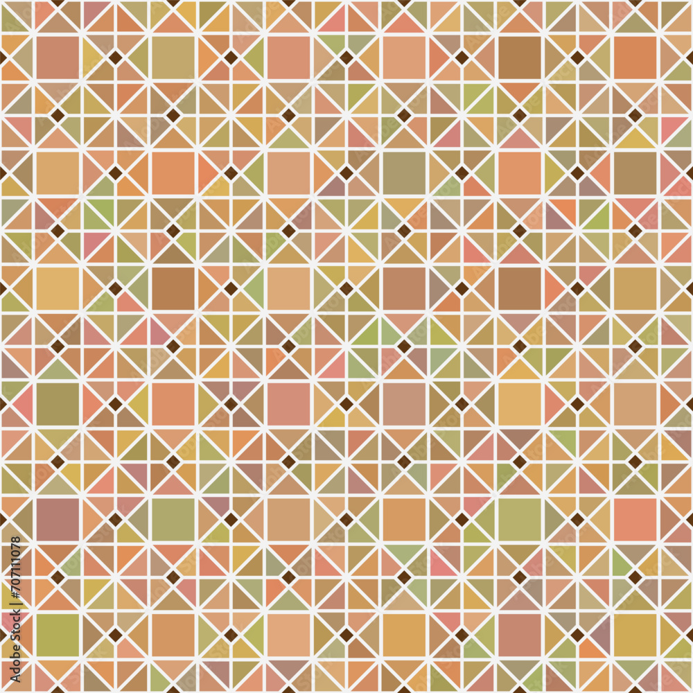 Fototapeta premium Seamless geometric pattern of squares, rhombuses and triangles in pastel colors. Vector image