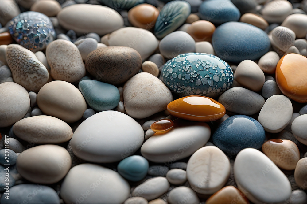 Pebbles inspired by nature create a highly detailed intricate close up