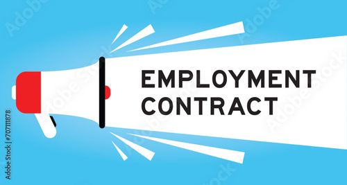 Color megaphone icon with word employment contract in white banner on blue background