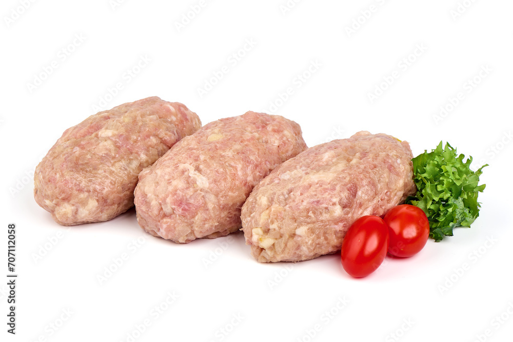 Raw pork meatballs, isolated on white background. Raw pork meatballs, isolated on white background.