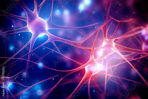 Neuronas conectadas mandando y recibiendo impulsos eléctricos. photo