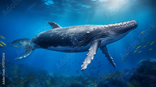 Humpback Whale in Tonga Pacific Ocean Polynesia,  Humpback whale underwater, Ai generated image
