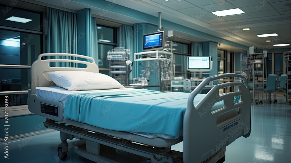 Hospital ward or Recovery room with bed and comfortable medical equipped in a hospital. Generative AI Hospital ward or Recovery room with bed and comfortable medical equipped in a hospital. Generative AI