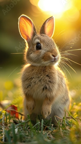 A wild hare nibbles on a vibrant flower in a sun-drenched field, showcasing the diverse beauty of nature's furry creatures