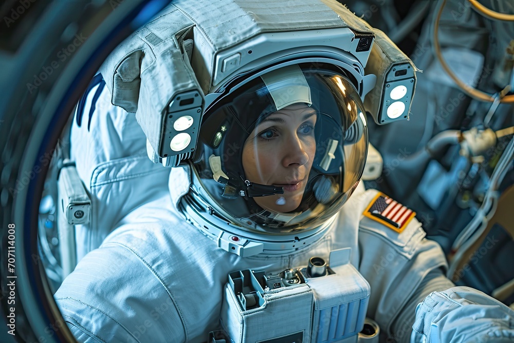 A lone astronaut stands poised in their pressure suit, ready to brave the harsh outdoor environment of space A lone astronaut stands poised in their pressure suit, ready to brave the harsh outdoor environment of space