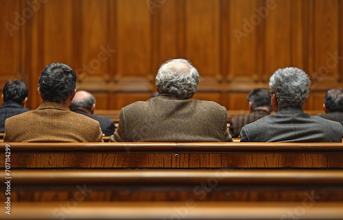 During the trial, a group of jurors sat together in the jury box. photo
