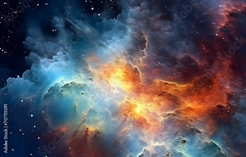 Nebulosa radiante, aglomerados de estrelas e nuvens de g?s brilhando intensamente, arte celestial, sobrenatural, abstrata, espacial