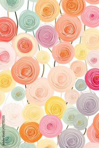 Rose repeated soft pastel color vector art circle pattern 