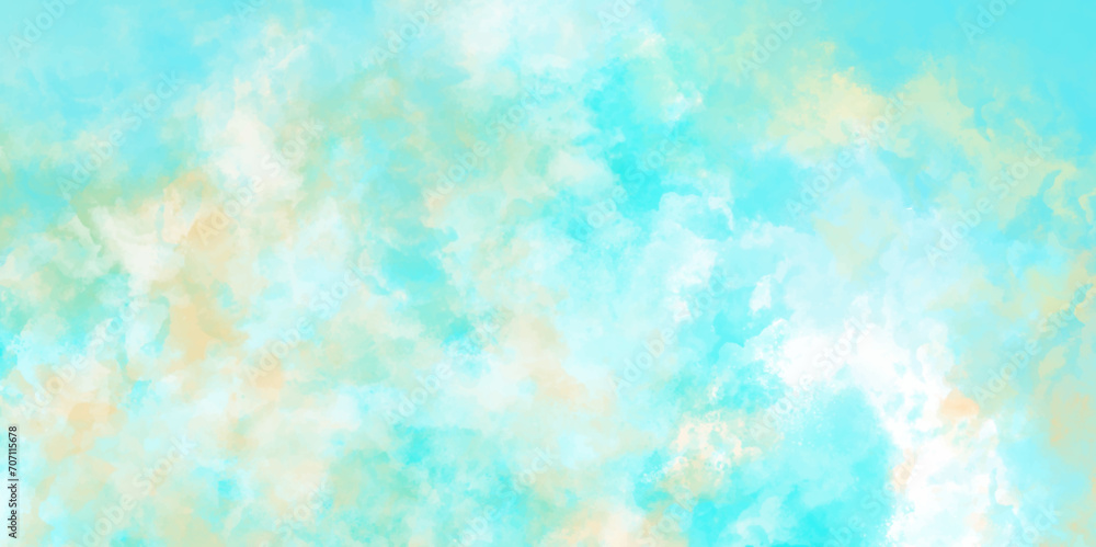 Fototapeta premium Abstract blue sky Watercolor background, Illustration, texture for design.Background with clouds on blue sky. Beautiful cloudscape with natural white tiny clouds,shiny and bright colorful background.