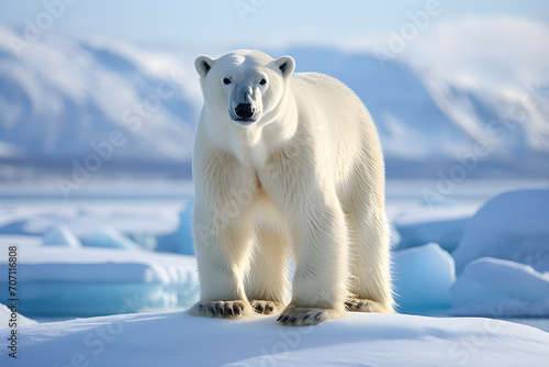 a polar bear standing on glacier,natural lighting
