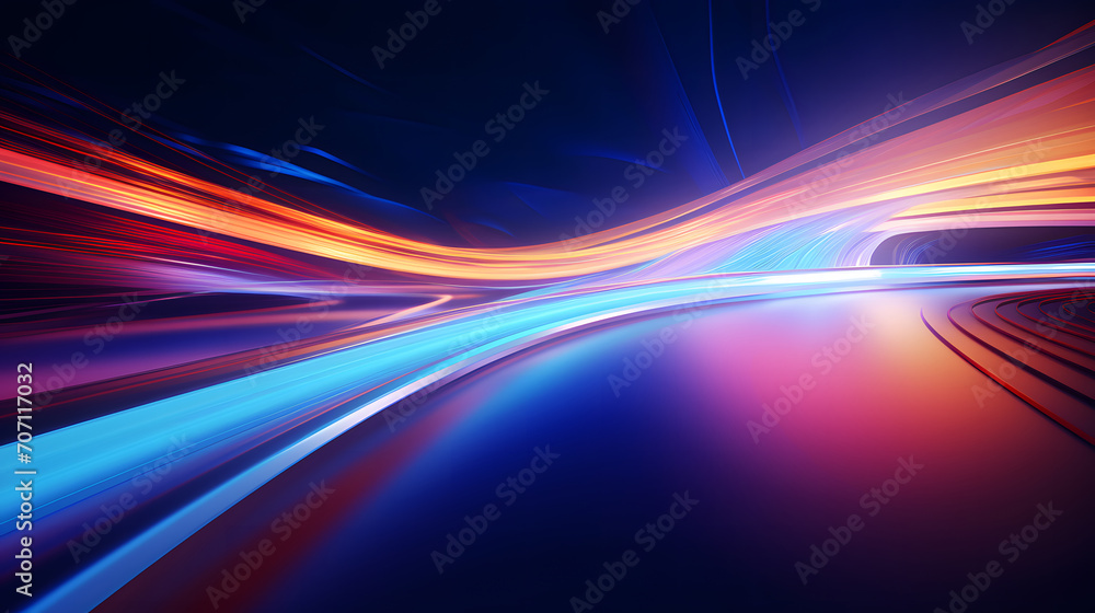 abstract background of light lines Distorted curves and neon lights. Cyberpunk perspective.