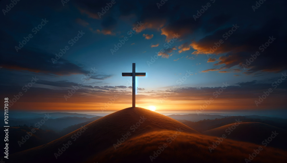 Easter Sunrise with Cross on the Horizon - Symbol of Hope Easter Sunrise with Cross on the Horizon - Symbol of Hope