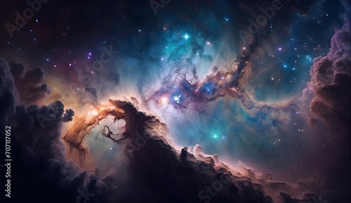 This mysterious space is like a vast night sky, with stars and galaxies shining in the dark colours. However, these stars and the Milky Way are not real, 