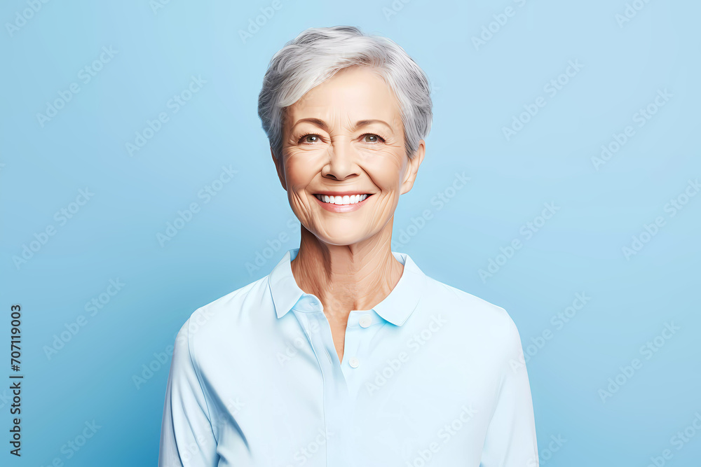 Happy senior woman is smiling on clean background. Generative ai design art. Happy senior woman is smiling on clean background. Generative ai design art.