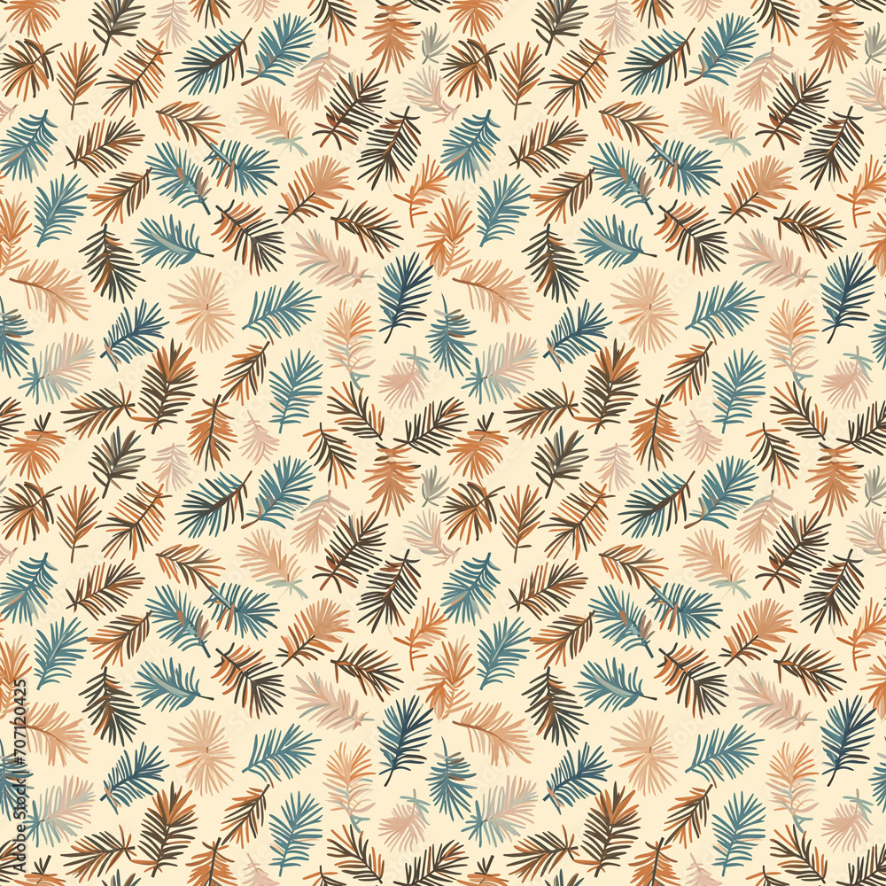 Fototapeta premium Pine needles on the forest floor seamless pattern. Can be used for gift wrapping, wallpaper, background