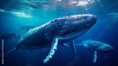Three humpback whales swimming water photos Ai generated art © Manik007