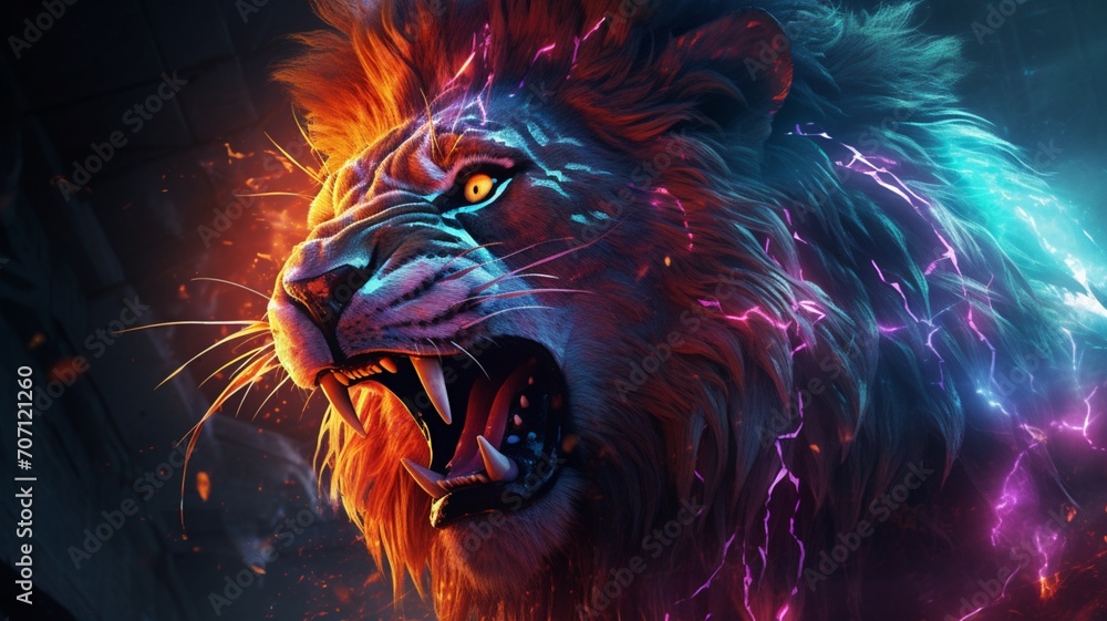 Tiger face neon light glowing illustration picture Ai generated art