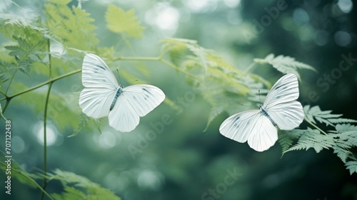 Two flying white butterflies plants image Ai generated art photo