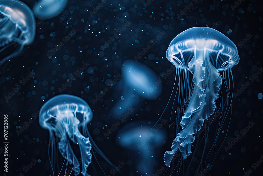 Fototapeta premium Isolated fantasy bioluminescent jellyfish in the sea