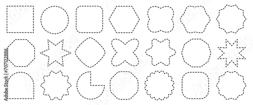 Dashed line of circle, square, star, oval, different geometric shapes for coupon 
