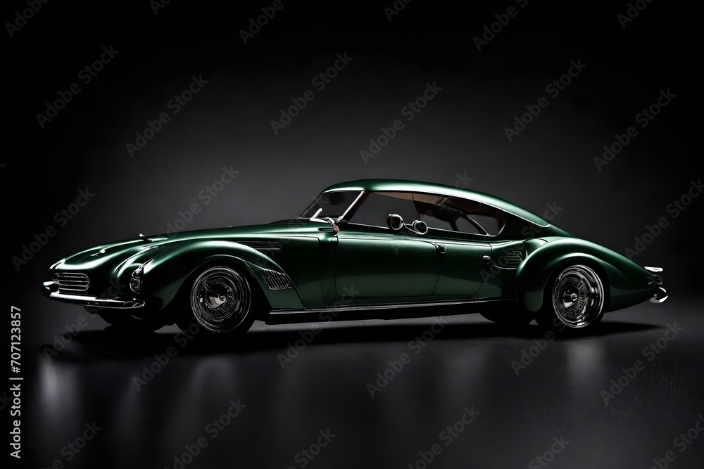 A detailed product shot of a toy car, captured from the side, set against a sleek black background, emphasizing its design and features. A detailed product shot of a toy car, captured from the side, set against a sleek black background, emphasizing its design and features.