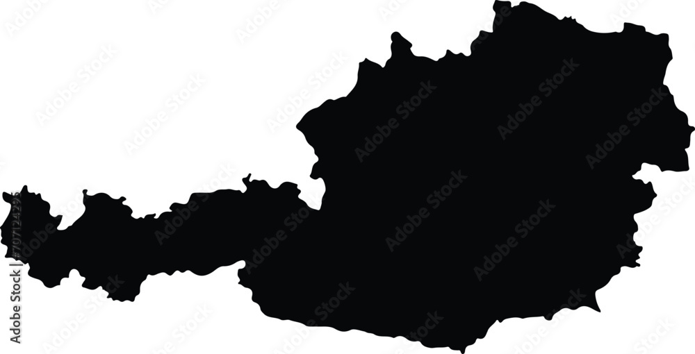 Simple (only sharp corners) map of Austria vector drawing. Mercator projection. Filled and outline version.