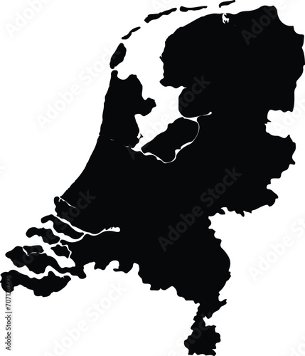 Simple (only sharp corners) map of Netherlands vector drawing. Mercator projection. Filled and outline version.