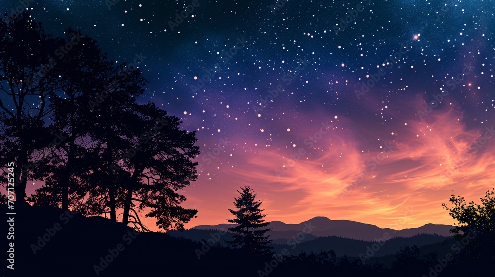 Vibrant clip art depicting a mysterious and colorful gradation of the night sky.
