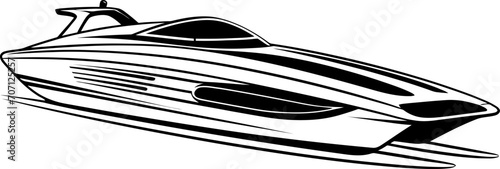 Speed boat silhouette icon in black color. Vector template design art.