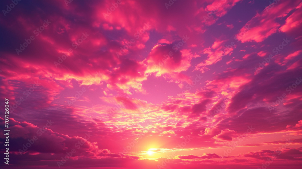 Fototapeta premium Pink sky Background. Shiny white, purple and pink beauty clouds background. Cloudy Sky. Moving Pink Clouds On Sky with Bright Sun Wallpaper