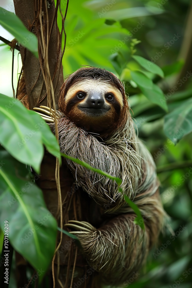 beautiful cute sloth on a branch. beautiful cute sloth on a branch.