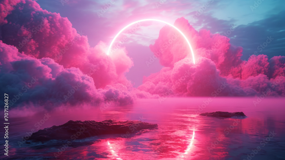 Pink clouds with glowing circle background