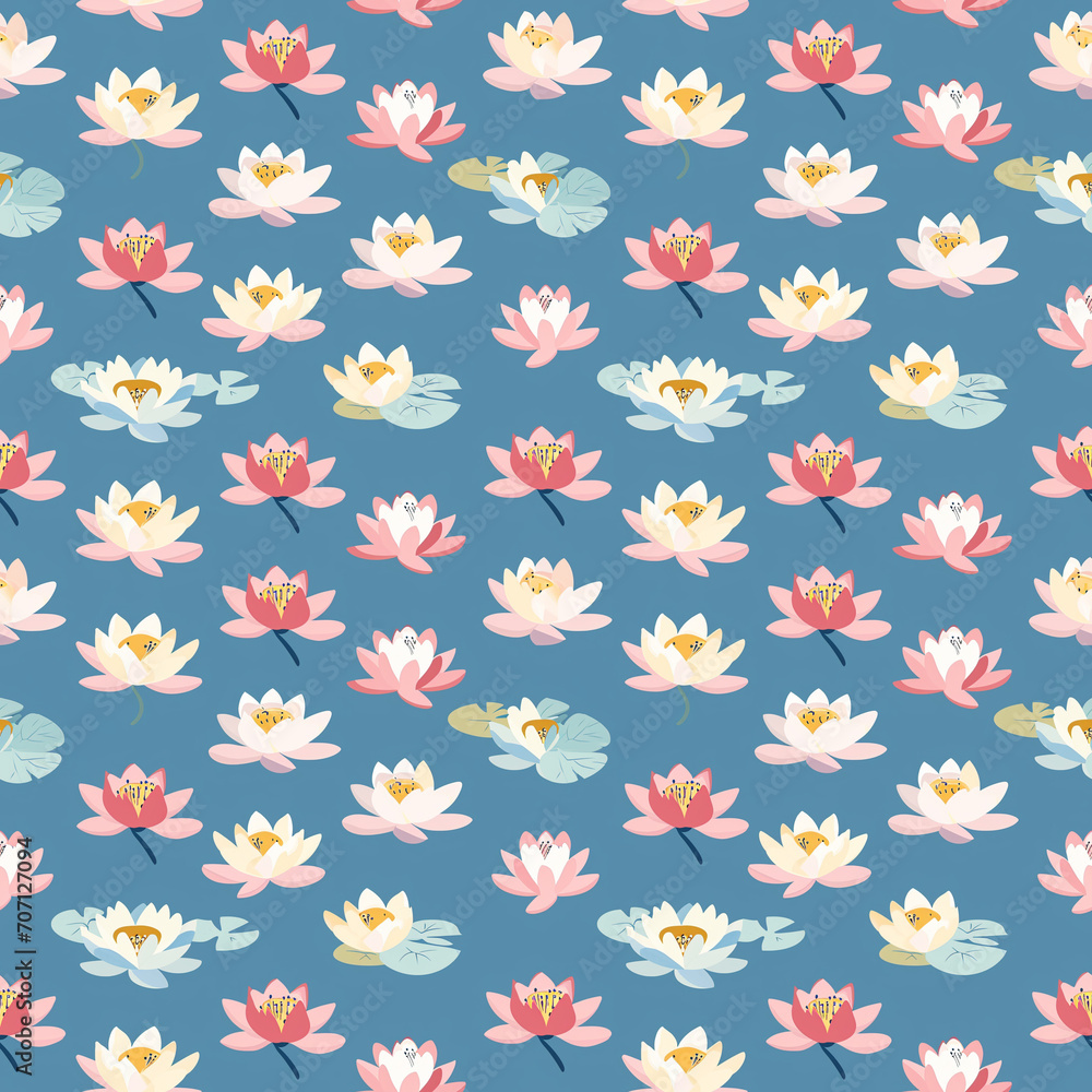 Water lilies seamless pattern. Can be used for gift wrapping, wallpaper, background