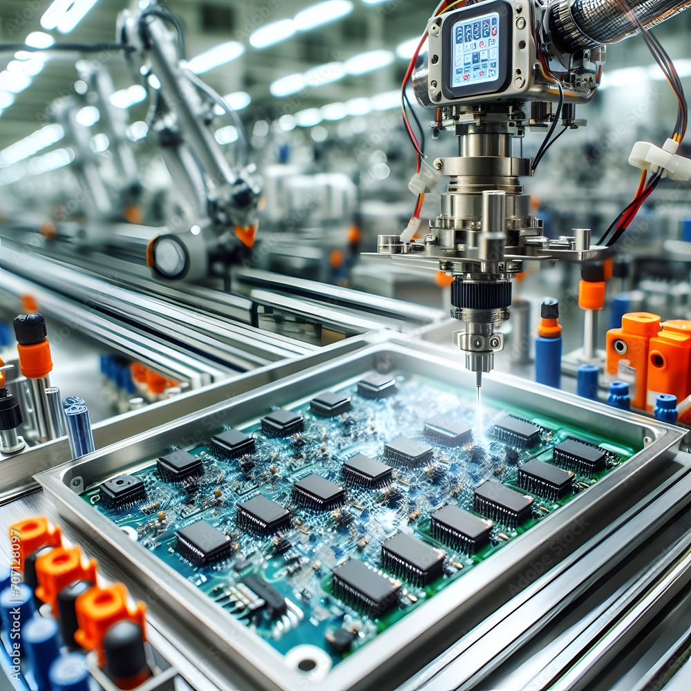 Automation is producing small electronic components in factories Automation is producing small electronic components in factories