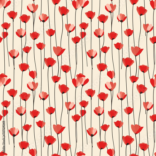 Red tulips seamless pattern. Can be used for gift wrapping, wallpaper, background