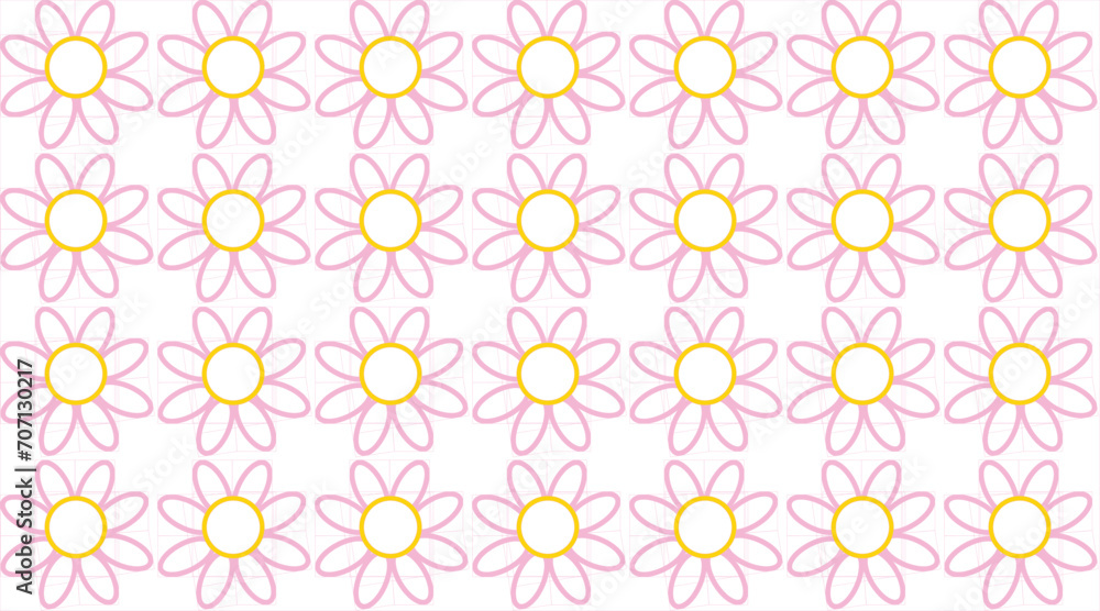 vector seamless pattern ,Cartoon pattern pink flowers bloom, doodle