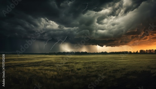 Vast Field Under Billowing Clouds on a Clear Sky Day