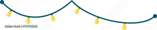 String of cartoon lights hanging, simple yellow bulbs on a wire. Decoration and lighting for party or festivity vector illustration.