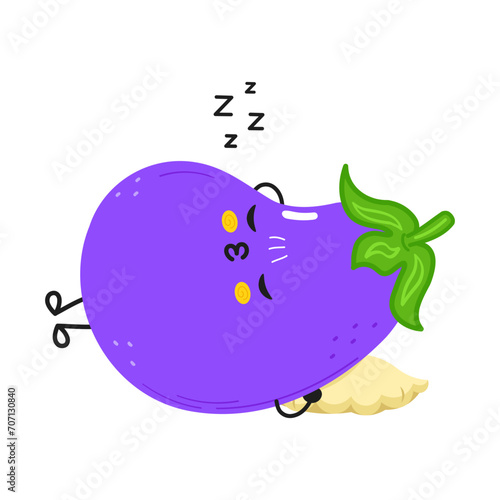 Eggplant sleeping character. Vector hand drawn cartoon kawaii character illustration icon. Isolated on white background. Eggplant sleep character concept
