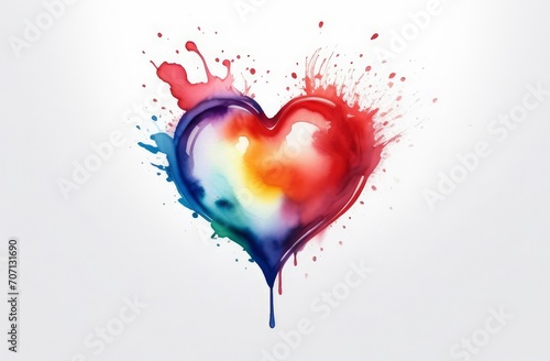 watercolor multicolors heart  cute love texture on white background