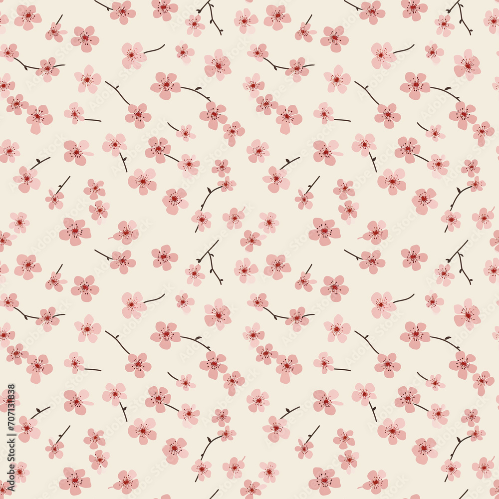 Cherry blossoms falling seamless pattern. Can be used for gift wrapping, wallpaper, background