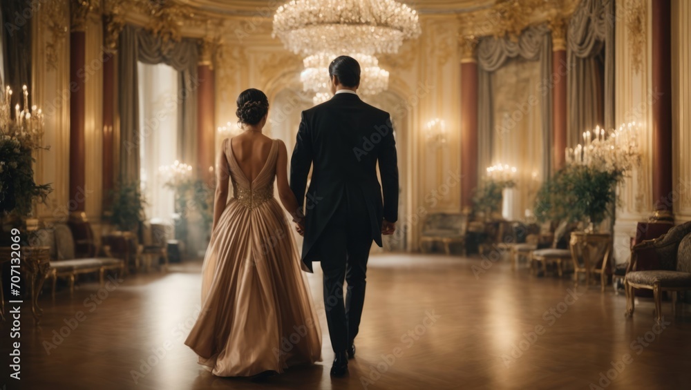 Naklejka premium bride and groom walking in the house