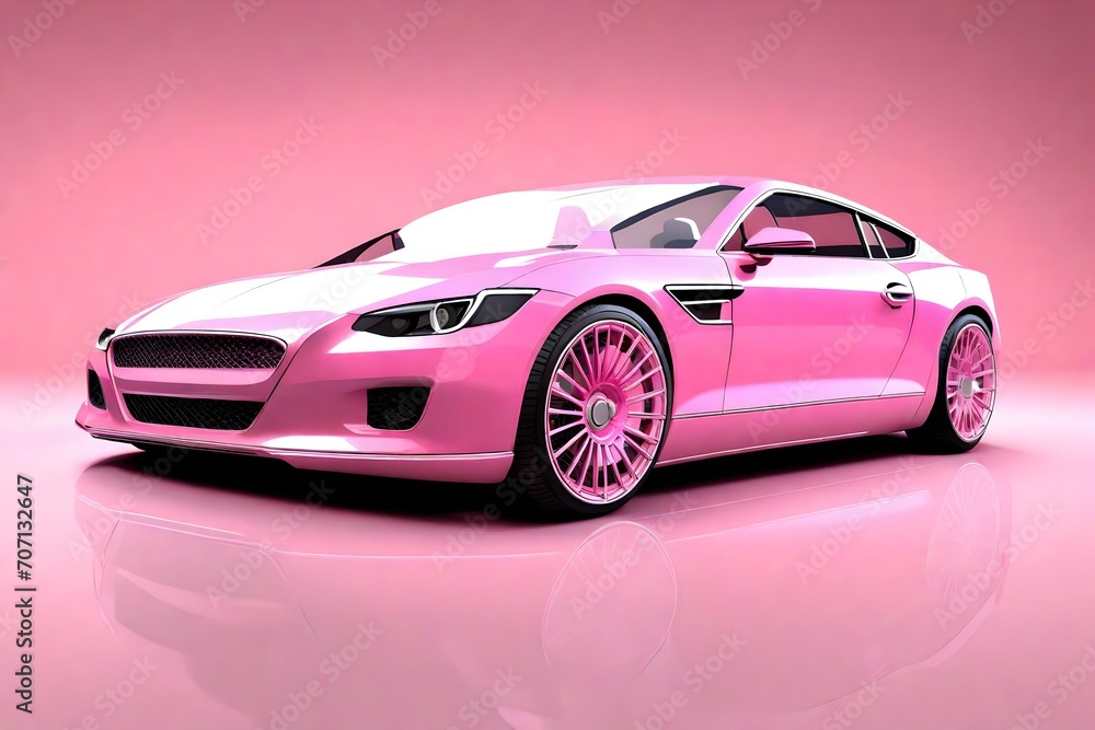 A 3D rendering of a stylish pink car, perfectly isolated against a white background, emphasizing its unique color and design.
