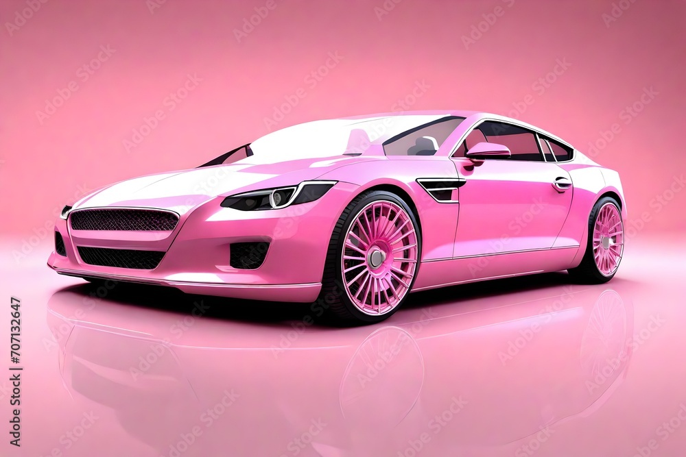 A 3D rendering of a stylish pink car, perfectly isolated against a white background, emphasizing its unique color and design. A 3D rendering of a stylish pink car, perfectly isolated against a white background, emphasizing its unique color and design.