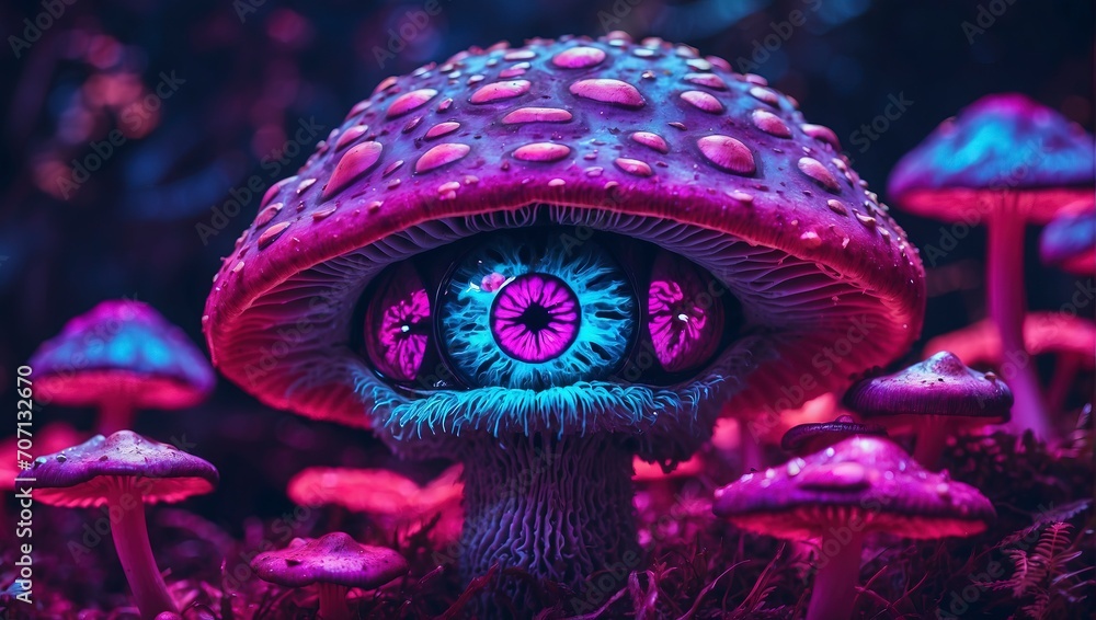 neon monster Psychedelic mushroom trippy